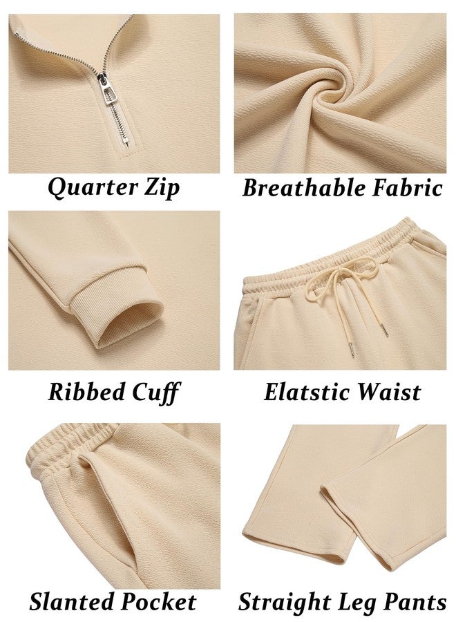 COOFANDY Men's Tracksuit 2 Piece Set Outfits Quarter Zip Polo Sweatsuit Athletic Long Sleeve Casual Sports Jogging Beige - Image 5